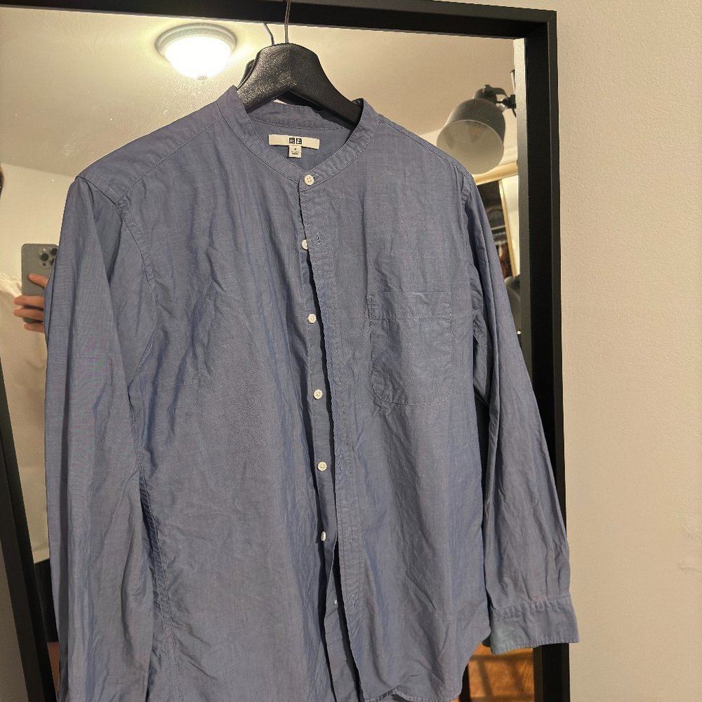 Uniqlo / Blueish / Grandad Collar / S / 100% Cotton For more pictures or any